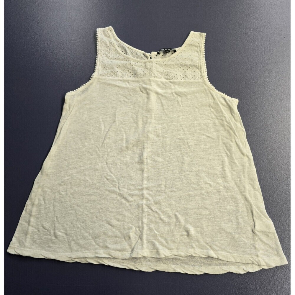 Cable & Gauge Womens Top Large White Linen Blend Eyelet Lace Yoke (A37)